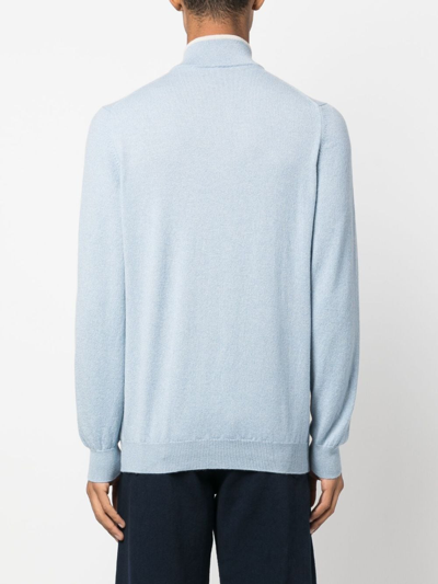 Shop Fedeli Favonio Quarter-zip Cashmere Jumper In Blue