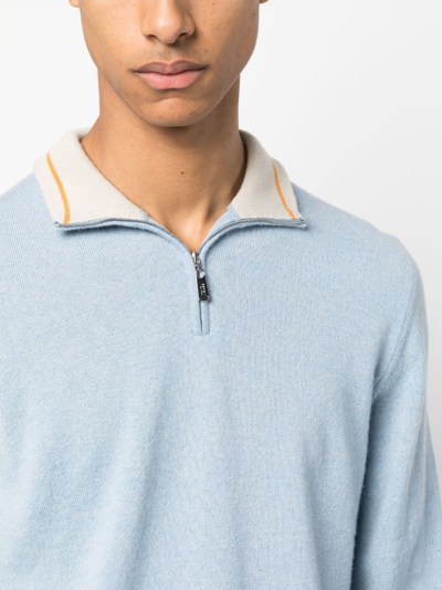 Shop Fedeli Favonio Quarter-zip Cashmere Jumper In Blue