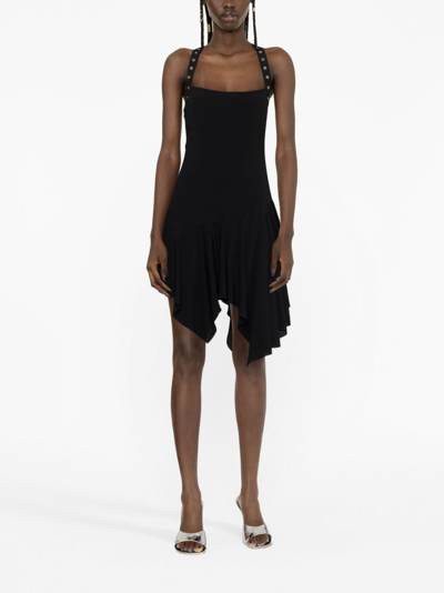 Shop Blumarine Lace-up Asymmetric Short Dress In Black