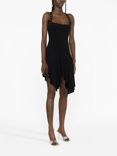 Shop Blumarine Lace-up Asymmetric Short Dress In Black