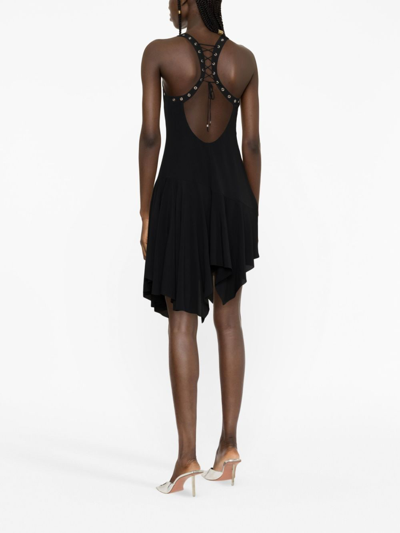 Shop Blumarine Lace-up Asymmetric Short Dress In Black