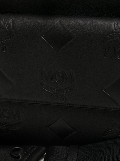 Shop Mcm Monogram Leather Messenger Bag In Black