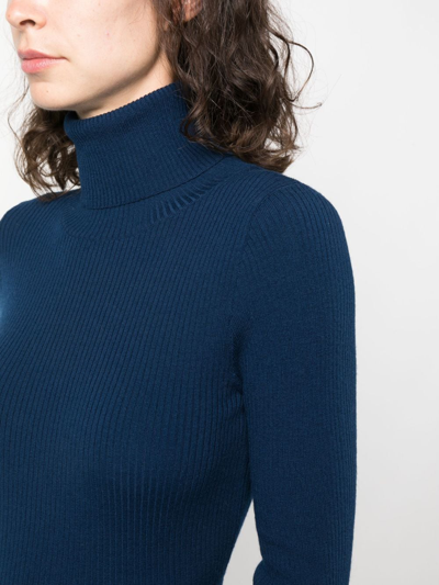 Shop Aspesi Ribbed-knit Roll-neck Knitted Top In Blue
