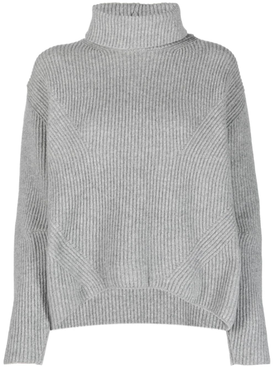 Shop Pinko Roll-neck Ribbed Jumper In Grey