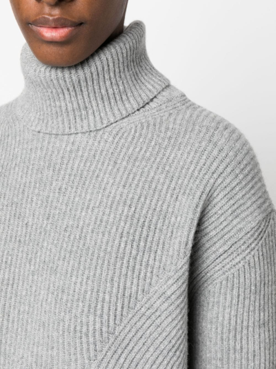 Shop Pinko Roll-neck Ribbed Jumper In Grey