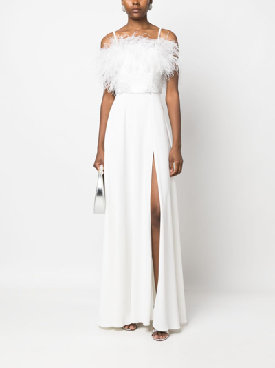 Shop Nissa Feather-trim Detail Gown In White