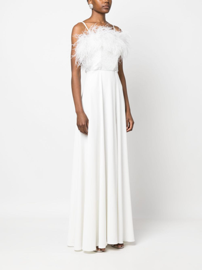 Shop Nissa Feather-trim Detail Gown In White