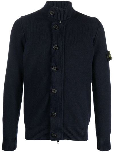 Stone Island Lambswool Zip Knit Cardigan In Blue