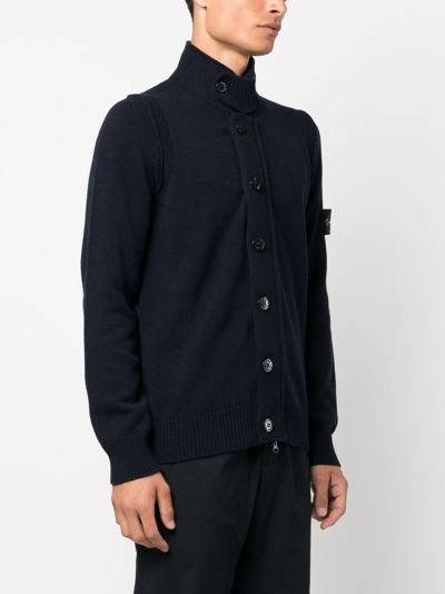 Stone Island Lambswool Zip Knit Cardigan In Blue