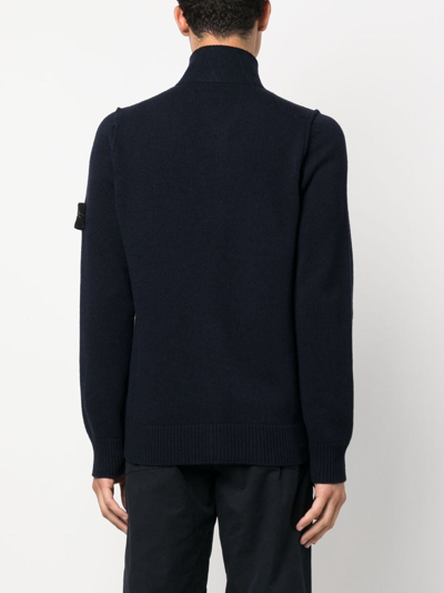 Stone Island Lambswool Zip Knit Cardigan In Blue