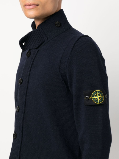 Stone Island Lambswool Zip Knit Cardigan In Blue