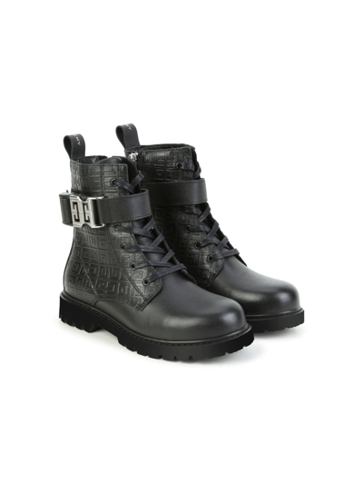 Shop Givenchy Logo-buckle Lace-up Leather Boots In Black