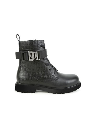 Givenchy Logo-buckle Lace-up Leather Boots In Black