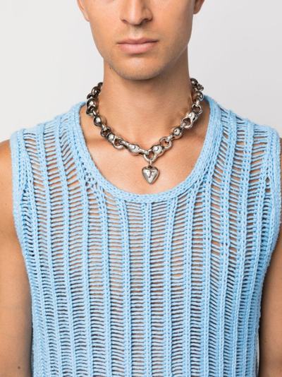 Shop Acne Studios Chunky-chain Heart-pendant Necklace In Metallic