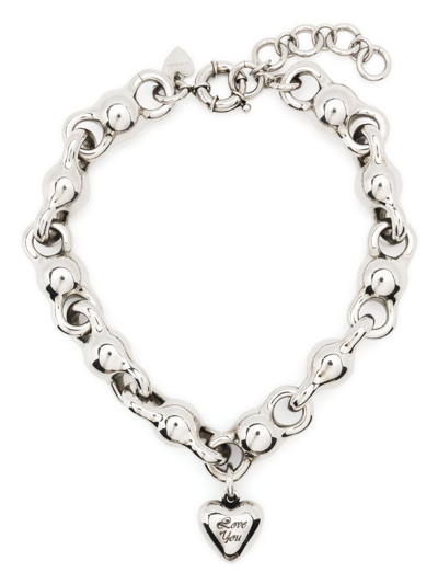 Shop Acne Studios Chunky-chain Heart-pendant Necklace In Metallic