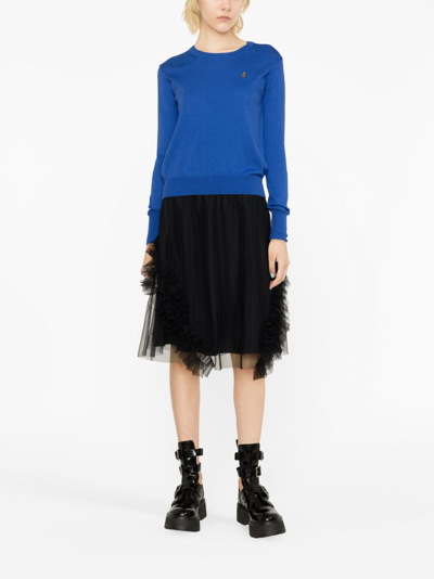 Vivienne Westwood Orb-embroidered Cotton-cashmere Jumper In Blue