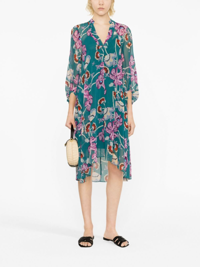 Shop Diane Von Furstenberg Ileana Floral-print Chiffon Dress In Green