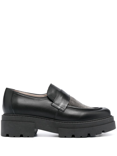 Shop Fabiana Filippi Bead-embellished Slip-on Loafers In Black