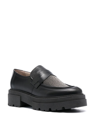 Shop Fabiana Filippi Bead-embellished Slip-on Loafers In Black