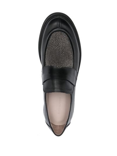 Shop Fabiana Filippi Bead-embellished Slip-on Loafers In Black