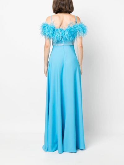Shop Nissa Feather-trim Sleeveless Gown In Blue
