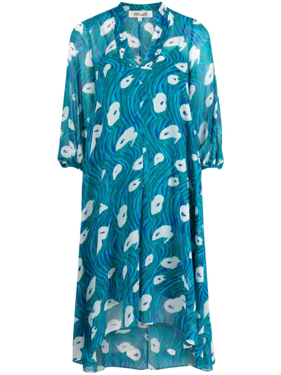 Shop Diane Von Furstenberg Ileana Ocean Tide-print Chiffon Dress In Blue