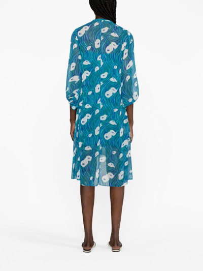 Shop Diane Von Furstenberg Ileana Ocean Tide-print Chiffon Dress In Blue
