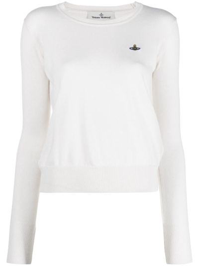 Shop Vivienne Westwood Orb-embroidered Cotton-cashmere Jumper In Neutrals