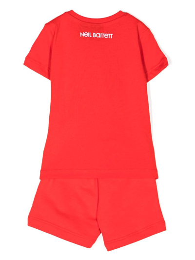 Shop Neil Barrett Thunderbolt-print Cotton Shorts Set In Red