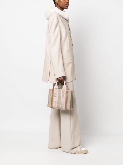 Shop Chloé Small Woody Linen Tote Bag In Neutrals