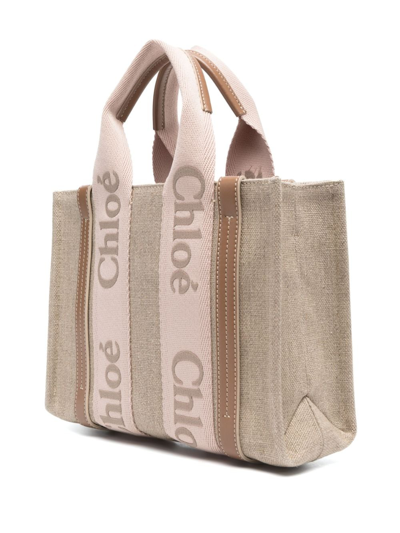 Shop Chloé Small Woody Linen Tote Bag In Neutrals