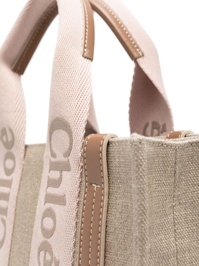 Shop Chloé Small Woody Linen Tote Bag In Neutrals