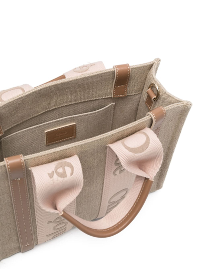 Chloé Small Woody Linen Tote Bag In Neutrals