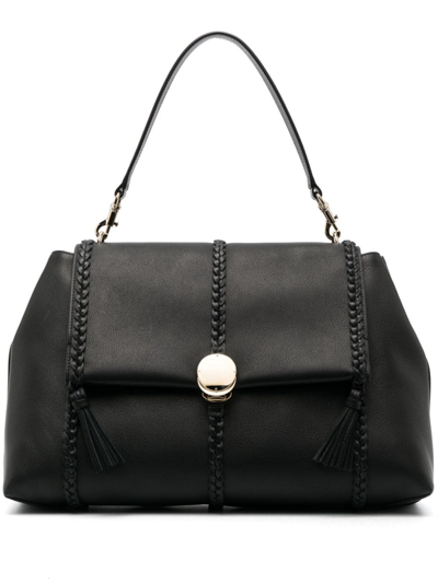 Shop Chloé Penelope Leather Tote Bag In Black