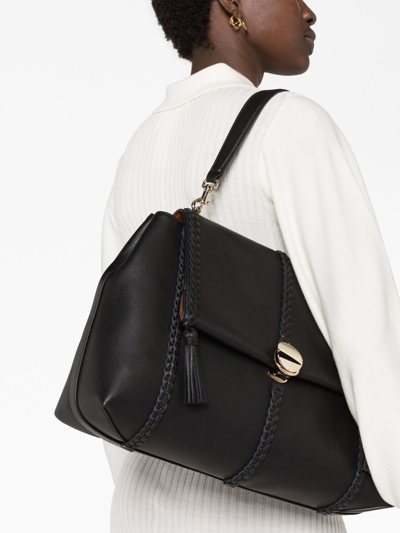 Shop Chloé Penelope Leather Tote Bag In Black