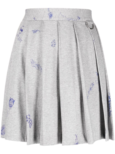 Shop Vetements Graphic-print Pleated Miniskirt In Grey