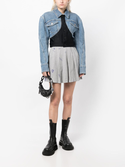Shop Vetements Graphic-print Pleated Miniskirt In Grey