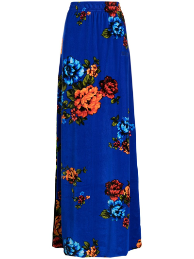 Shop Vetements Floral-print Velvet Maxi Skirt In Blue