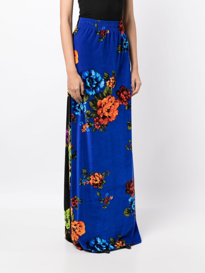 Shop Vetements Floral-print Velvet Maxi Skirt In Blue