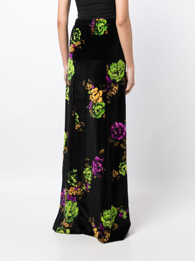 Shop Vetements Floral-print Velvet Maxi Skirt In Blue