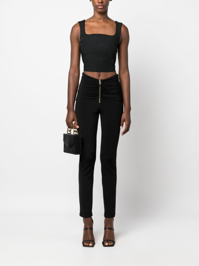 Shop Pinko Gathered-detailed Slim-fit Trousers In Black