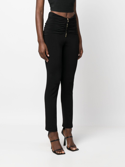 Shop Pinko Gathered-detailed Slim-fit Trousers In Black