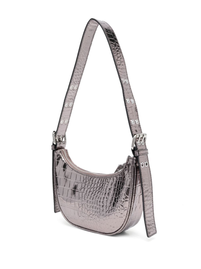 Shop Versace Jeans Couture Crocodile-embossed Shoulder Bag In Silver