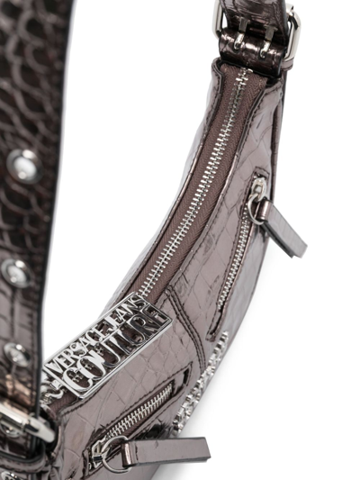Shop Versace Jeans Couture Crocodile-embossed Shoulder Bag In Silver