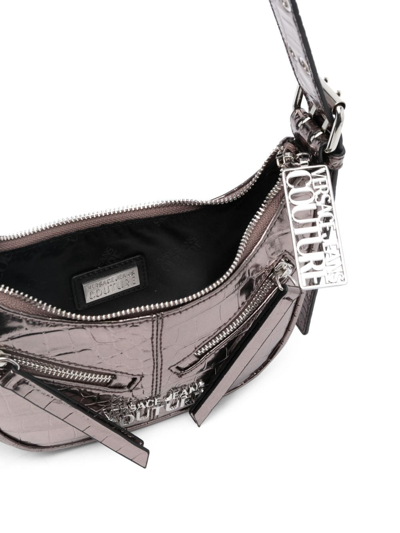 Shop Versace Jeans Couture Crocodile-embossed Shoulder Bag In Silver