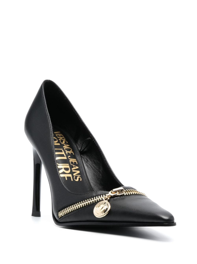 Shop Versace Jeans Couture 95mm Logo-plaque Pointed-toe Pumps In Black