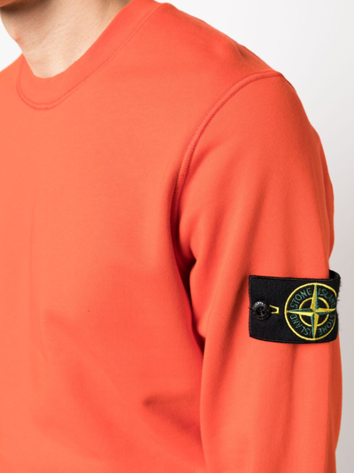 Shop Stone Island Compass-patch Crew-neck Sweatshirt In Red