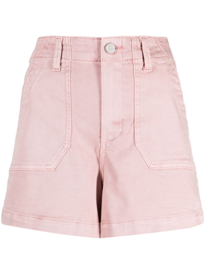 Shop Paige Flaunt Button-up Denim Shorts In Pink