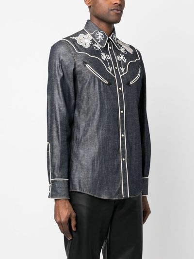 Shop Dsquared2 Embroidered Western-style Shirt In Blue