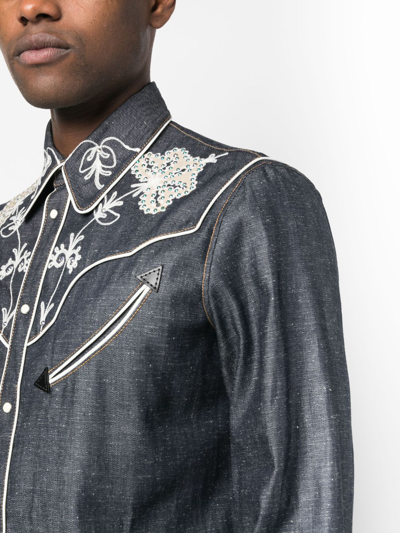 Shop Dsquared2 Embroidered Western-style Shirt In Blue